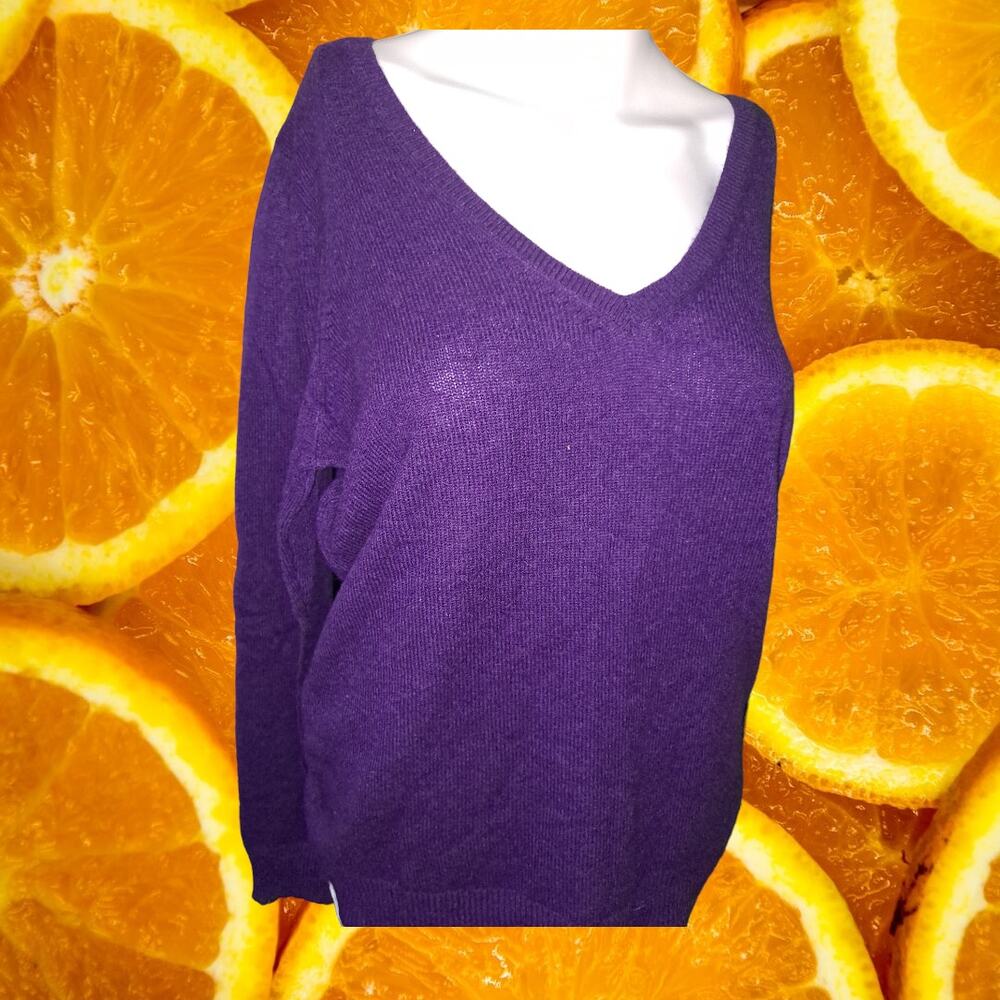 Ann Taylor Cashmere Purple‎ V Neck Sweater Size Large